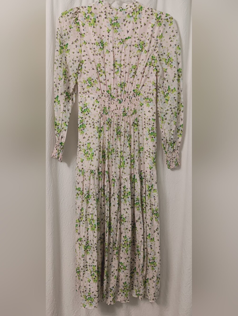 ME+EM Soft Pink- Green Floral Midi Dress. Pockes, Zipper On Side, V-neck Size 8 - Picture 3 of 16